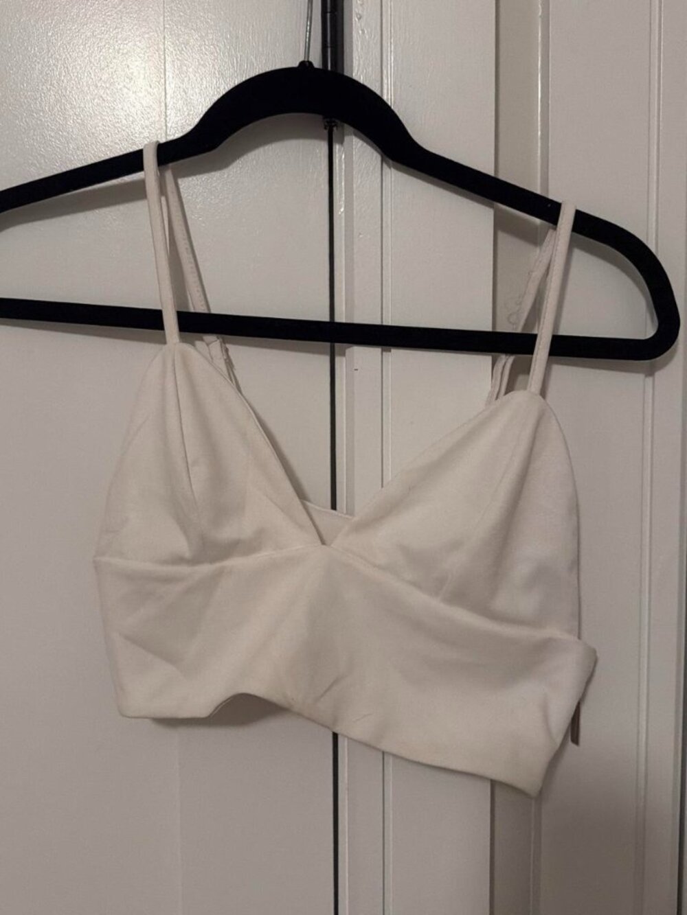 White crop top with straps and side zipper